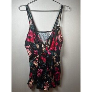 NWOT Floral Romper Womens 1X Black Resort Vacation Travel Spring Summer Chic